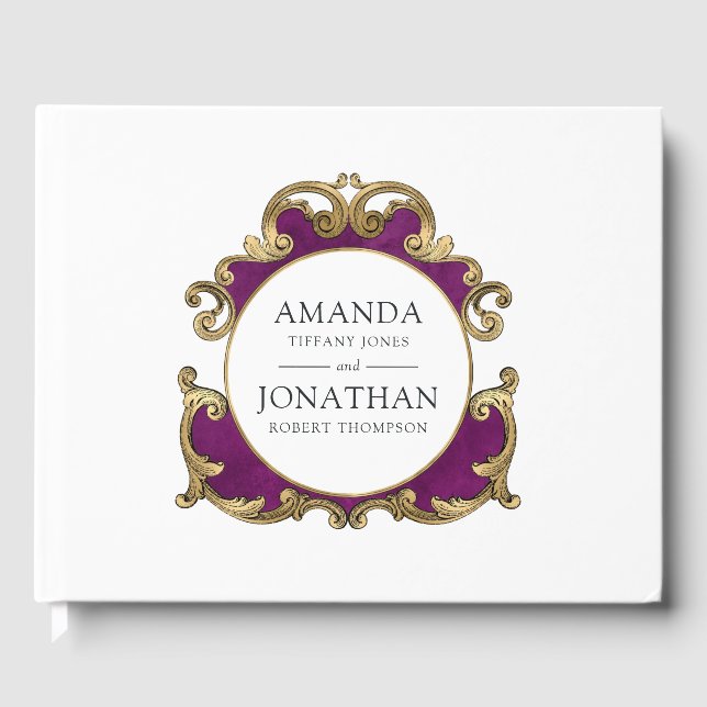 Livro De Visitas Casamento Gótico Púrpura, Preta e Dourada (Frente)