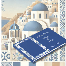 Livro De Visitas Casamento Grego Azul e Branco Elegante