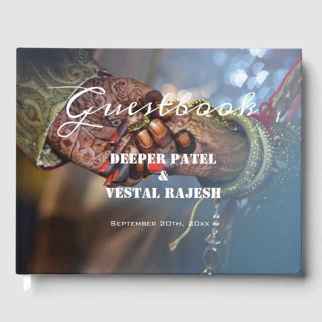 Livro De Visitas Casamento índio de Henna Foto da Calliografia Eleg (Frente)