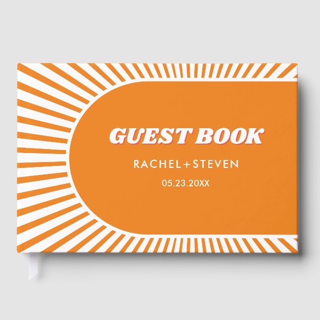 Livro De Visitas Casamento inspirado pelos raios solares laranja re (Frente)