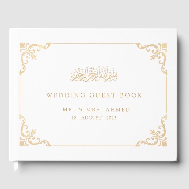 Livro De Visitas Casamento Islâmico Dourado de Nikah White (Frente)