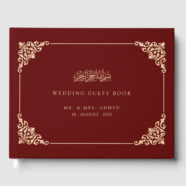 Livro De Visitas Casamento Islâmico Islâmico Elegante Burgundy (Frente)