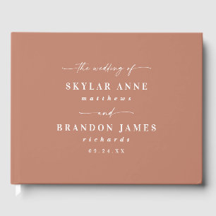 Livro De Visitas Casamento Laranja-Terracotta de Cor Sólida Elegant