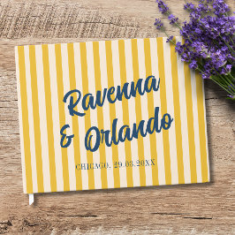 Livro De Visitas Casamento Listrado de Azul Meia-Noite e Bege Suave