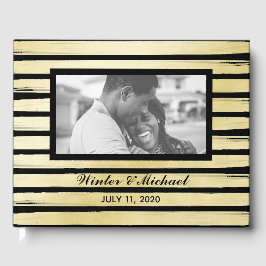 Livro De Visitas Casamento listrado de pintura preta e dourada em f