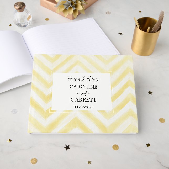 Livro De Visitas Casamento Listras Ziguezague Amarelas (Frente aberta)