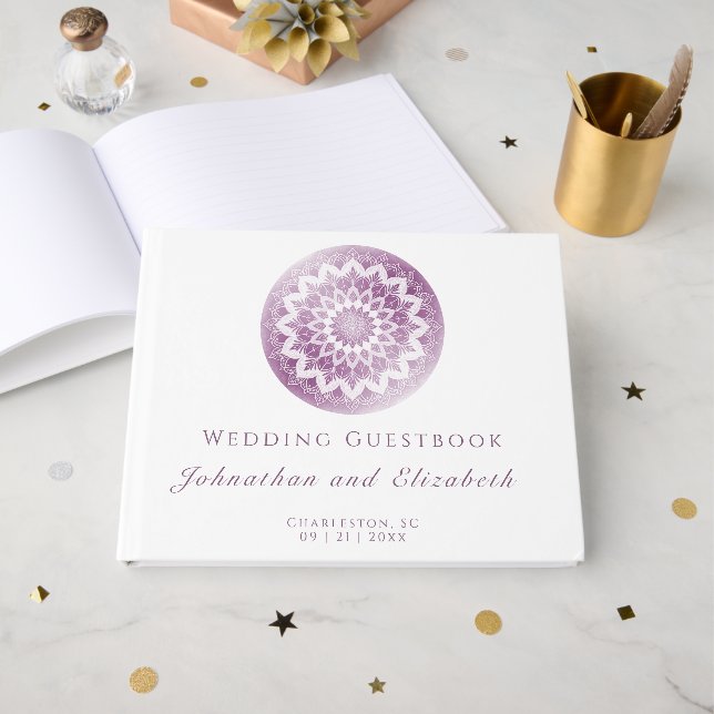 Livro De Visitas Casamento Mandala com Renda Rosa (Frente aberta)