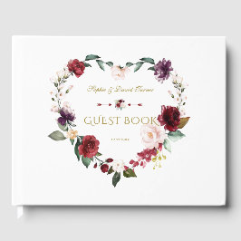 Livro De Visitas Casamento Marinho Azul das Flores do Burgundy Real