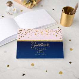 Livro De Visitas Casamento marinho Azul, Rosa e Dourado
