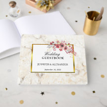 Casamento mármore branco rosa vermelho floral