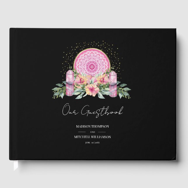 Livro De Visitas Casamento Metafísico com Cristais de Mandala Flora (Frente)