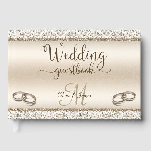 Livro De Visitas Casamento Metálico Glamor Champagne Damask