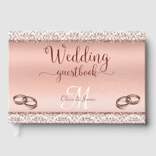 Livro De Visitas Casamento Metálico Glamor Rosa Dourado Damask