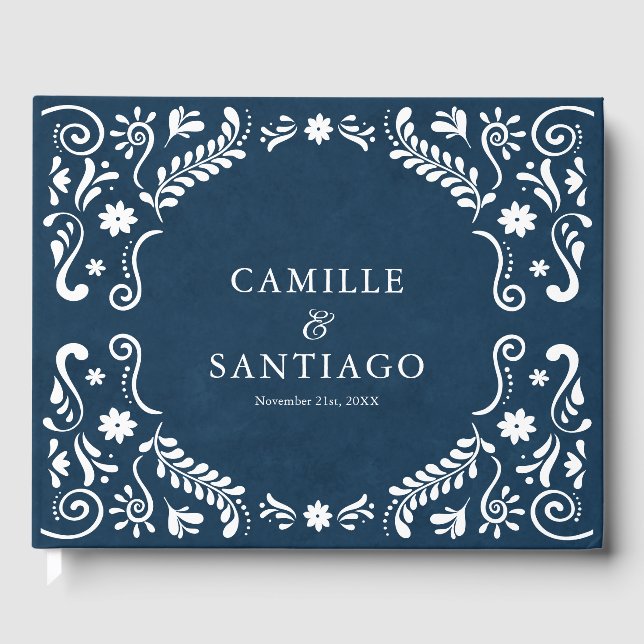 Livro De Visitas Casamento Mexicano Blue Talavera (Frente)