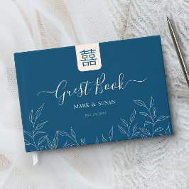 Livro De Visitas Casamento Minimal Leave Chinês Dupla Felicidade