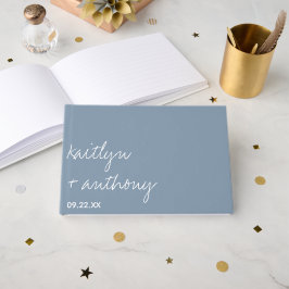 Livro De Visitas Casamento Minimalista Azul Dusty de Script Moderno