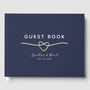 Livro De Visitas Casamento Minimalista Azul Naval Dourado