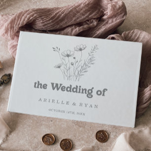 Livro De Visitas Casamento Minimalista com Flores Silvestres Cinzas