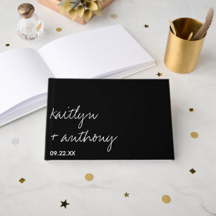 Livro De Visitas Casamento Minimalista de Script Preto e Branco Mod