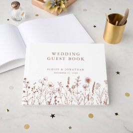 Livro De Visitas Casamento Minimalista de Terracotta Brown Wildflow