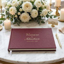Livro De Visitas Casamento Minimalista Elegante Burgundy Dourado