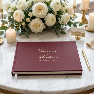 Livro De Visitas Casamento Minimalista Elegante Burgundy Dourado