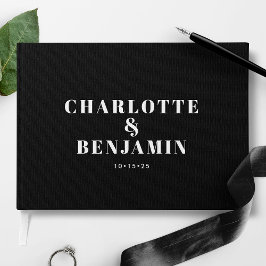 Livro De Visitas Casamento Minimalista Moderno e Ousado Preto e Bra