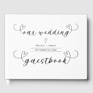 Livro De Visitas Casamento Minimalista Preto e Branco Corações Mode