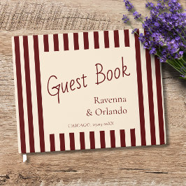 Livro De Visitas Casamento Minimalista Retro com Listras Burgundy P