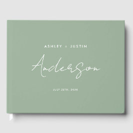 Livro De Visitas Casamento Minimalista Sage Green Personalizado