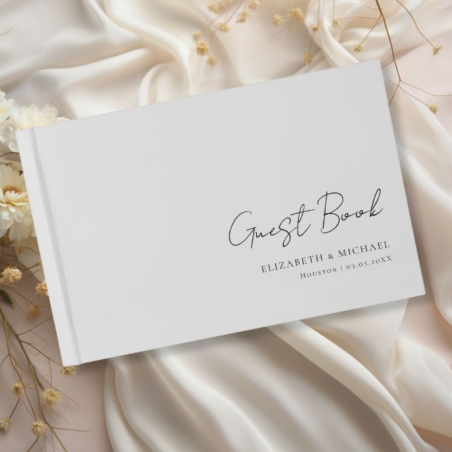 Livro De Visitas Casamento Mínimo de Script de Manuscrito de Cinza (Minimal, Gray Handwriting Script Wedding Guest Book with your name and date.)
