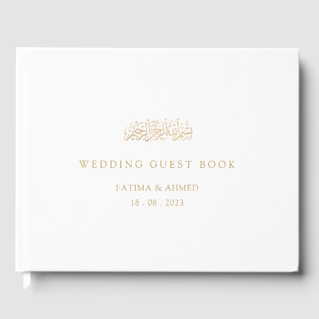Livro De Visitas Casamento Mínimo Dourado e Elegante Branco (Frente)