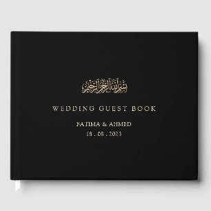 Livro De Visitas Casamento Mínimo Dourado Muçulmano Preto com Scrip