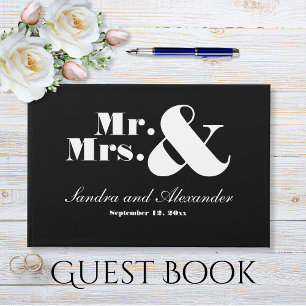 Livro De Visitas Casamento Mínimo Negro Branco da Sra. Modern Chic