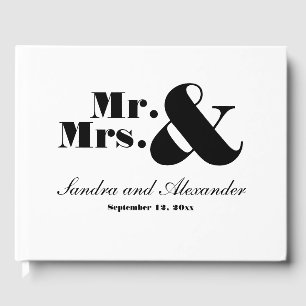 Livro De Visitas Casamento Mínimo Negro e Branco Elegante