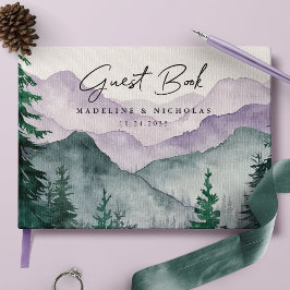 Livro De Visitas Casamento Misty Mountain Forest Watercolor