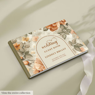 Livro De Visitas Casamento Moderno Boho Laranja Queimado Bege Oliva