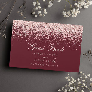 Livro De Visitas Casamento Moderno Chic Burgundy Confete Dourado Ro