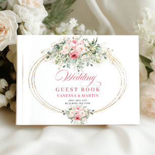 Livro De Visitas Casamento moderno chic floral dourado eucalipto