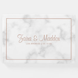 Livro De Visitas Casamento Moderno de Script Dourado Marble Rosa