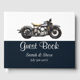 Livro De Visitas Casamento Moderno do Marinho de Motocicleta Vintag