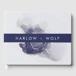 Livro De Visitas Casamento Moderno Dourado Elegante da Meia-Noite