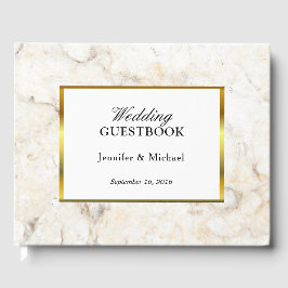 Livro De Visitas Casamento moderno elegante de mármore branco e dou
