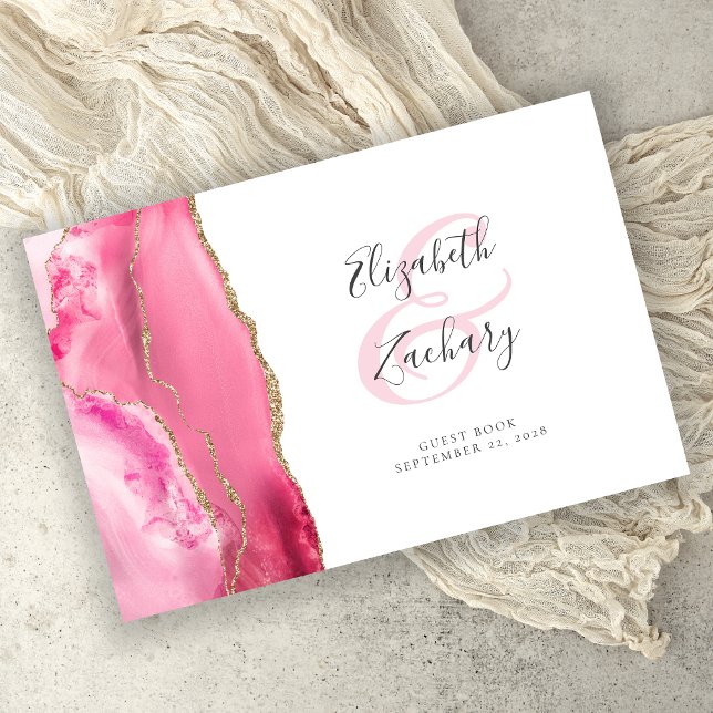 Livro De Visitas Casamento Moderno em Ouro Rosa com Ágata Script (Criador carregado)
