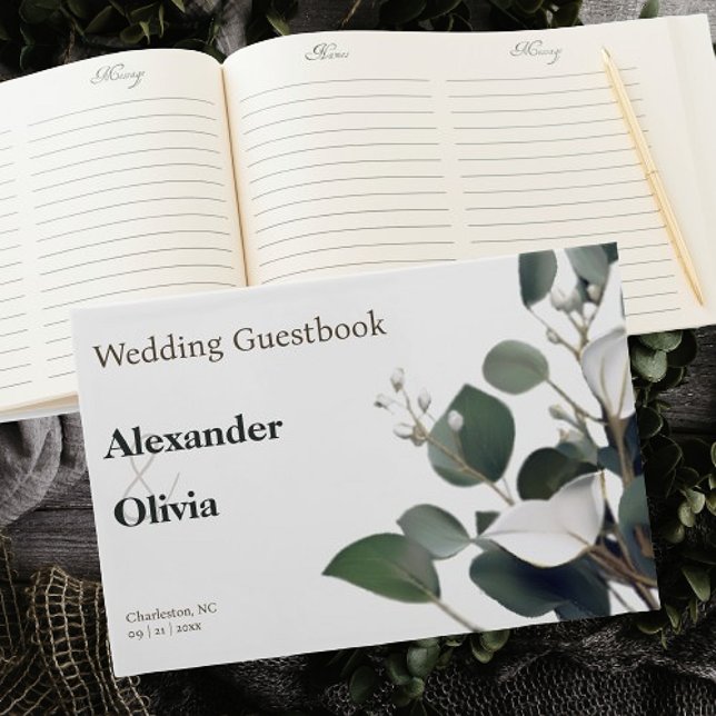 Livro De Visitas Casamento Moderno Eucalyptus (Modern Eucalyptus Wedding Guest Book)