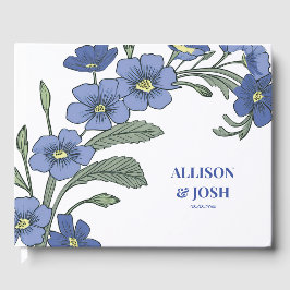 Livro De Visitas Casamento Moderno Floral Azul Periwinkle
