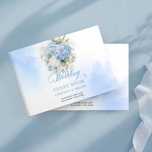 Livro De Visitas Casamento Moderno Minimalista Azul Hortênsias Dour