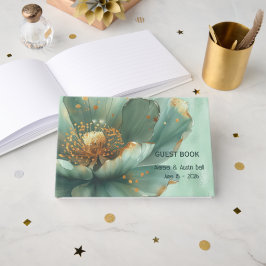 Livro De Visitas Casamento Moderno Minimalista Esmeralda e Ouro
