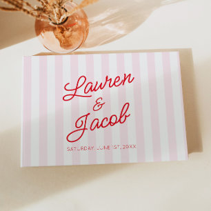 Livro De Visitas Casamento Moderno Minimalista Listras Rosa Vermelh