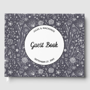 Livro De Visitas Casamento Moderno Monocromático com Painéis Flor